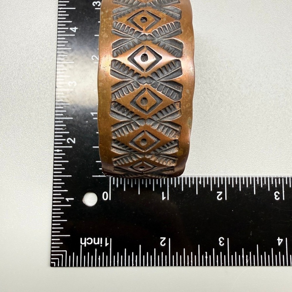 Navajo Nora Tahe Bill Copper Cuff Bracelet Signed Artisan Heavy Quality 7.25" - Picture 7 of 10